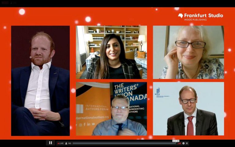 Screenshot of the Frankfurt Book Fair panel on the impact of COVID on the publishing industry