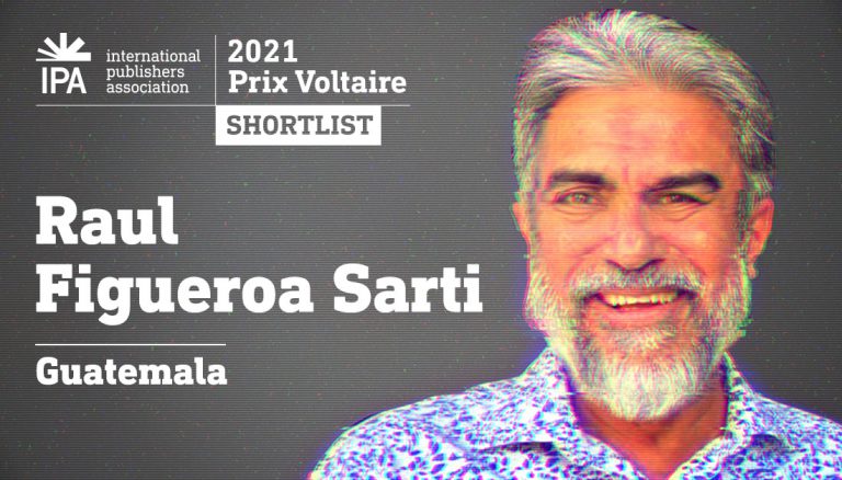 Flyer for 2021 IPA Prix Voltaire Shortlist with focus on Raul Figueroa Sarti