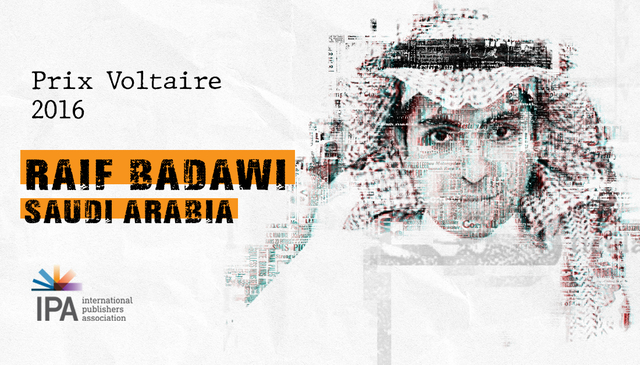 Graphic showing 2016 IPA Prix Voltaire Laureate Raif Badawi