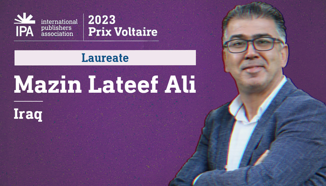 Graphic of 2023 IPA Prix Voltaire laureate Mazin Lateef Ali