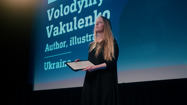 Victoria Amelina at the 2023 IPA Prix Voltaire ceremony