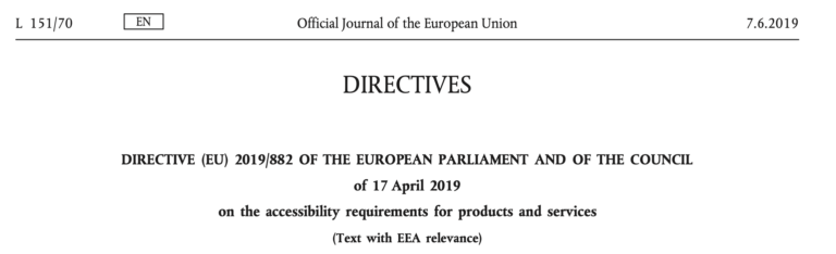 Cropped extract from the Official Journal of the European Union with the title text for the European Accessibility Act