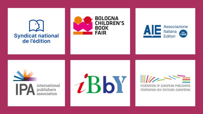 BCBF26 composite logos for IPA, IBBY, AIE, SNE; FEP and Bologna Children's Book Fair on Reading